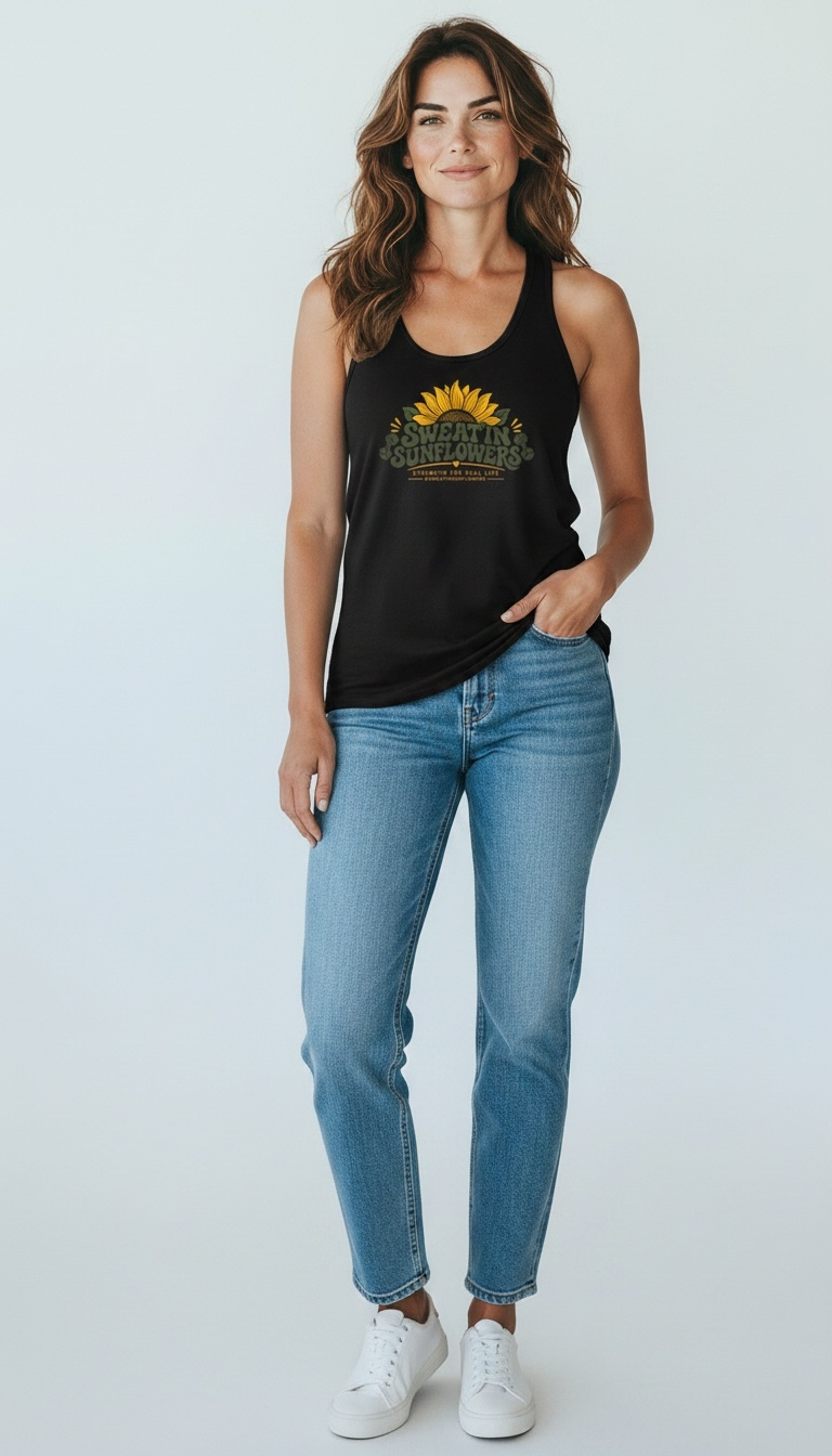 SweatinSunflowers Full Length Racerback Tank