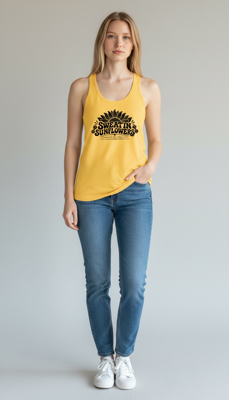 SweatinSunflowers Full Length Racerback Tank
