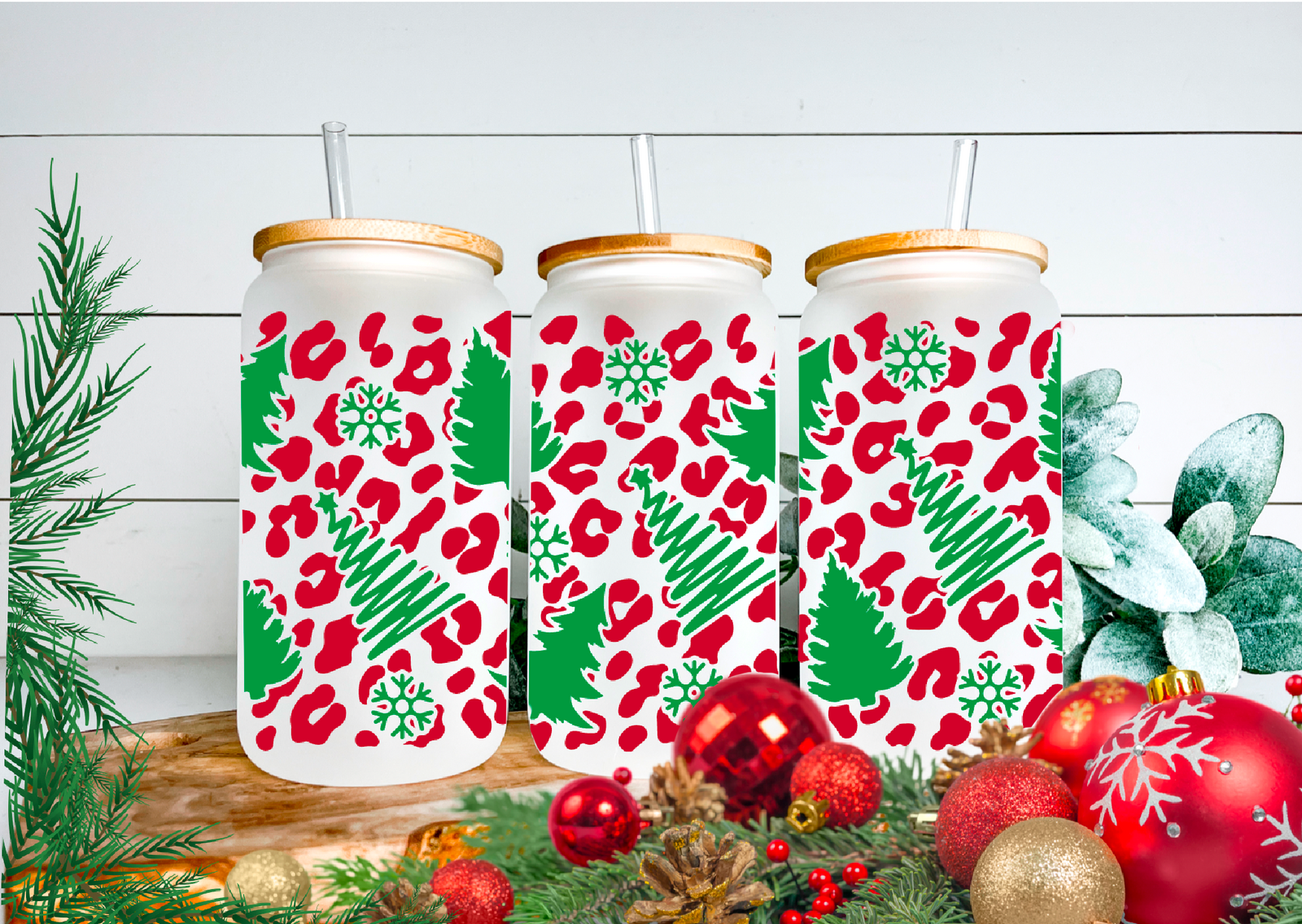 Sapin de Noël léopard en canette de verre