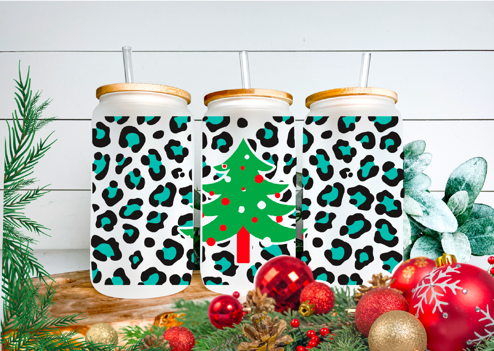 Sapin de Noël léopard en canette de verre