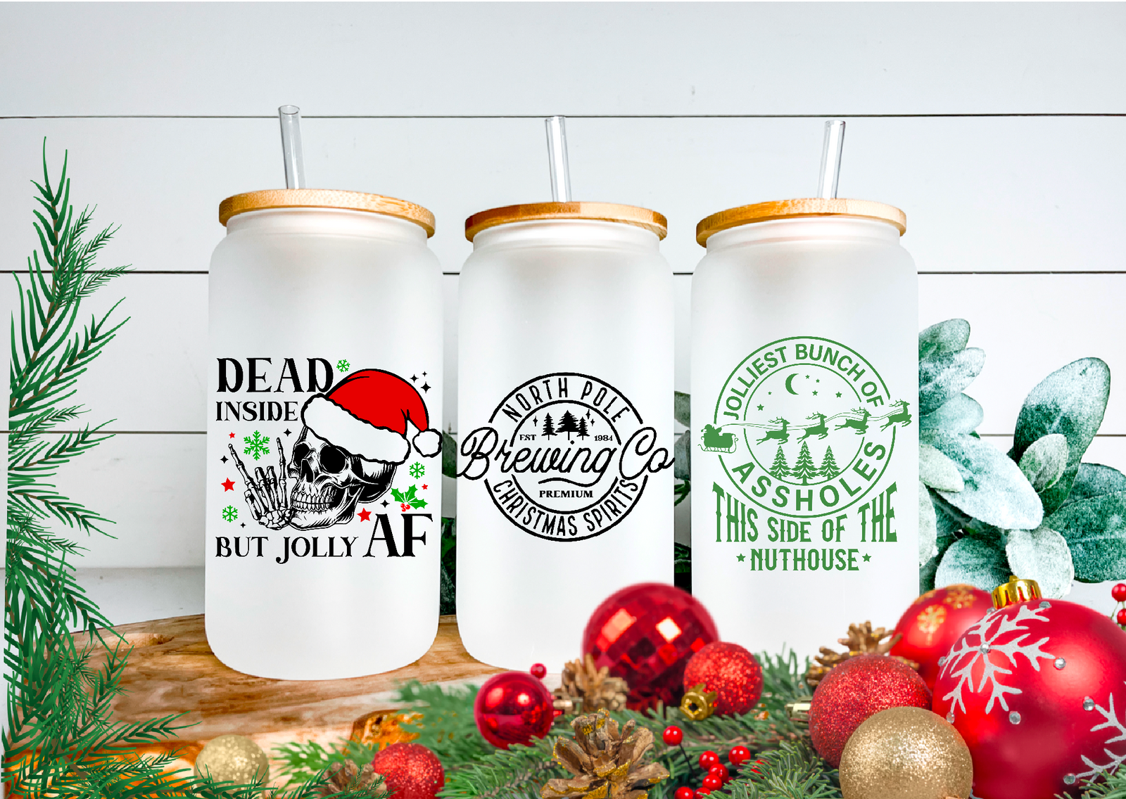 Verres à canettes assortis pour Noël