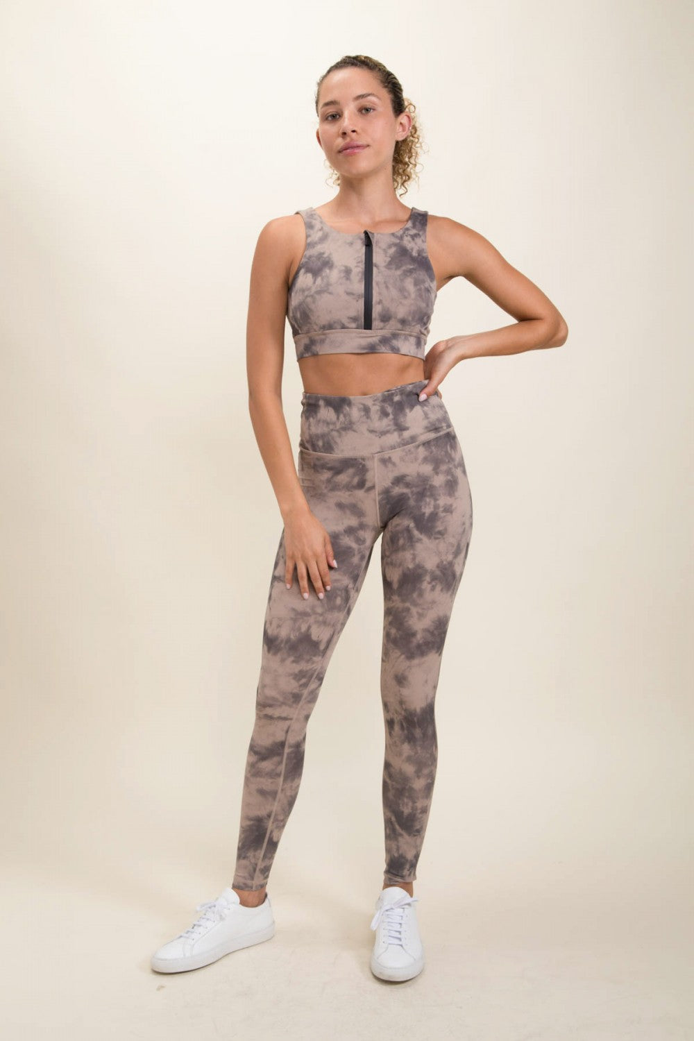 Ensemble tie-dye taille haute taupe 