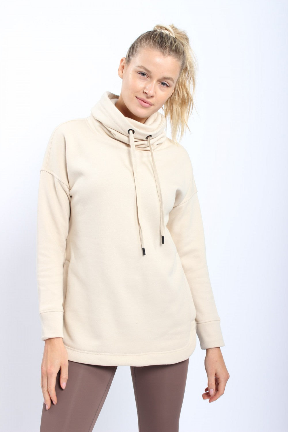 High Neck Pullover with Curved Hem