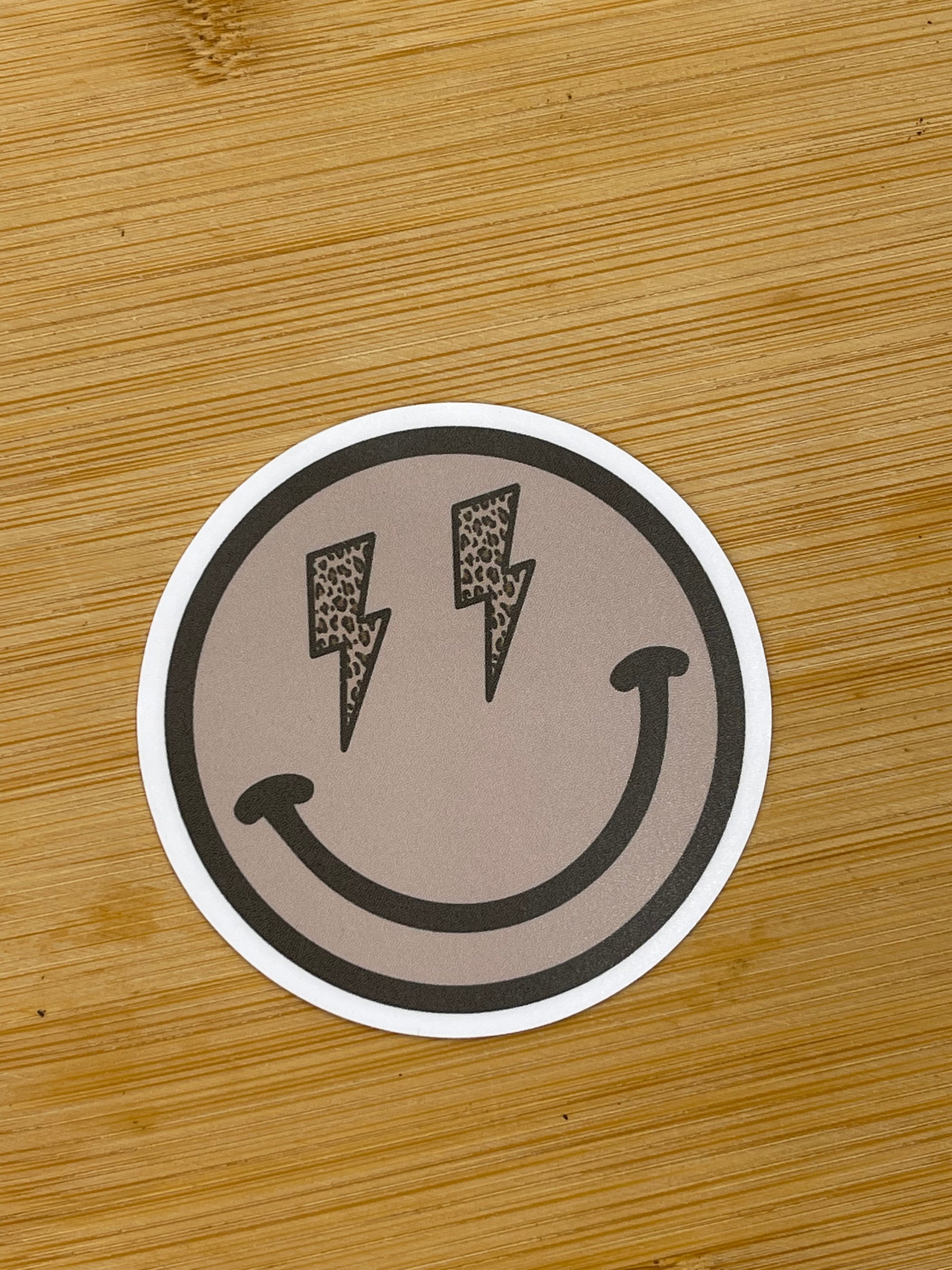 LEOPARD SMILEY FACE DIE CUT STICKER