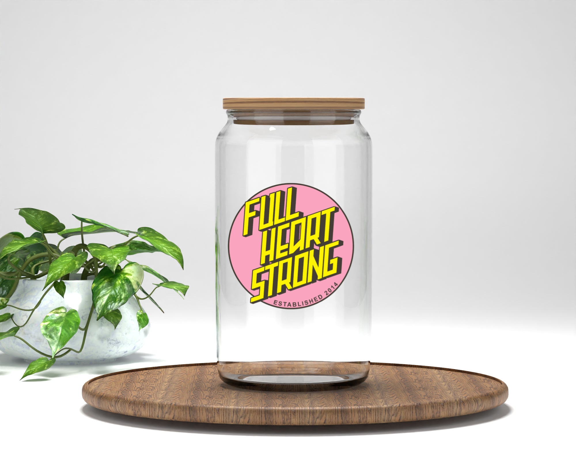 FULL HEART STRONG CAN GLASSES ( BAMBOO LID & STRAW)